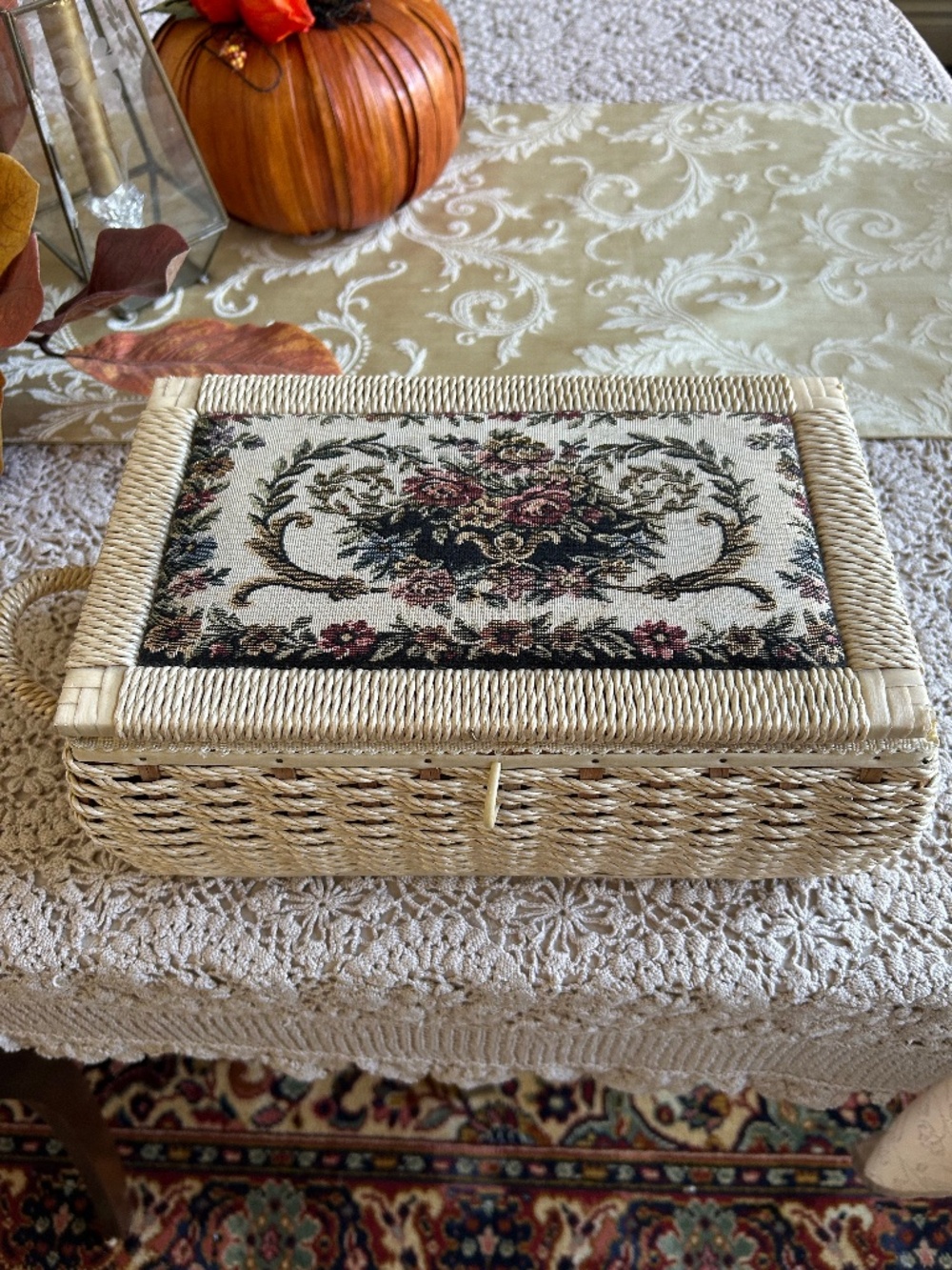 Vintage AZAR Woven Tapestry Sewing Box